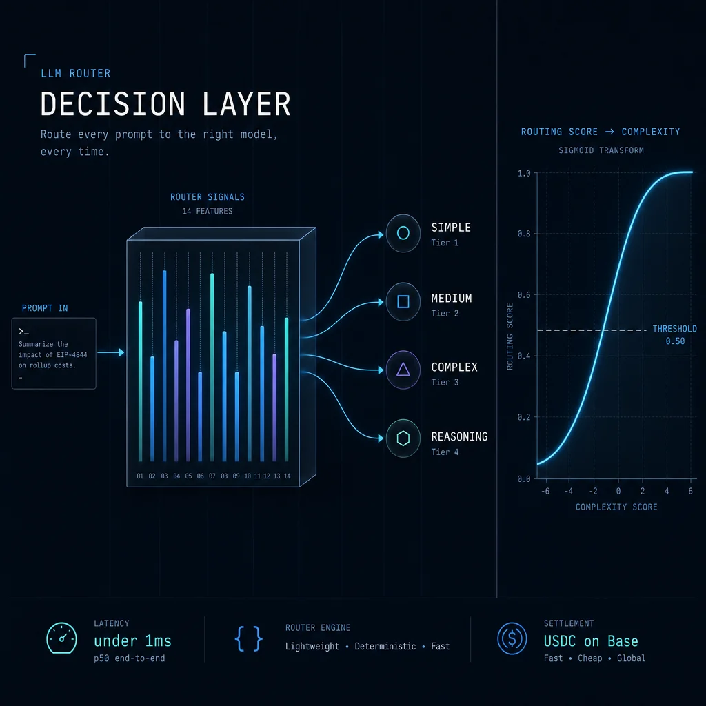 ClawRouter decision layer — 15-dimension scoring, tier classification, quality-first fallbacks